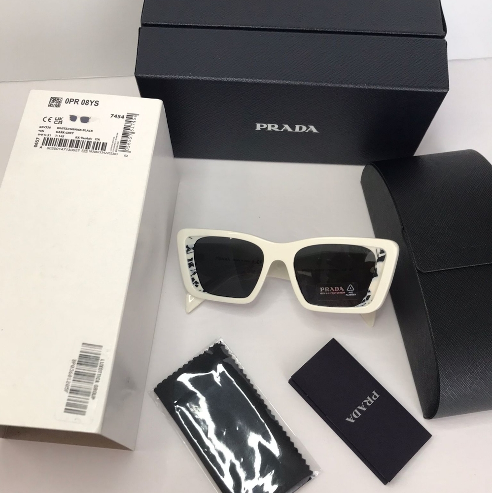 💯- Authentic New PRADAPR 08YS white havana black Sunglasses - Picture 14 of 16